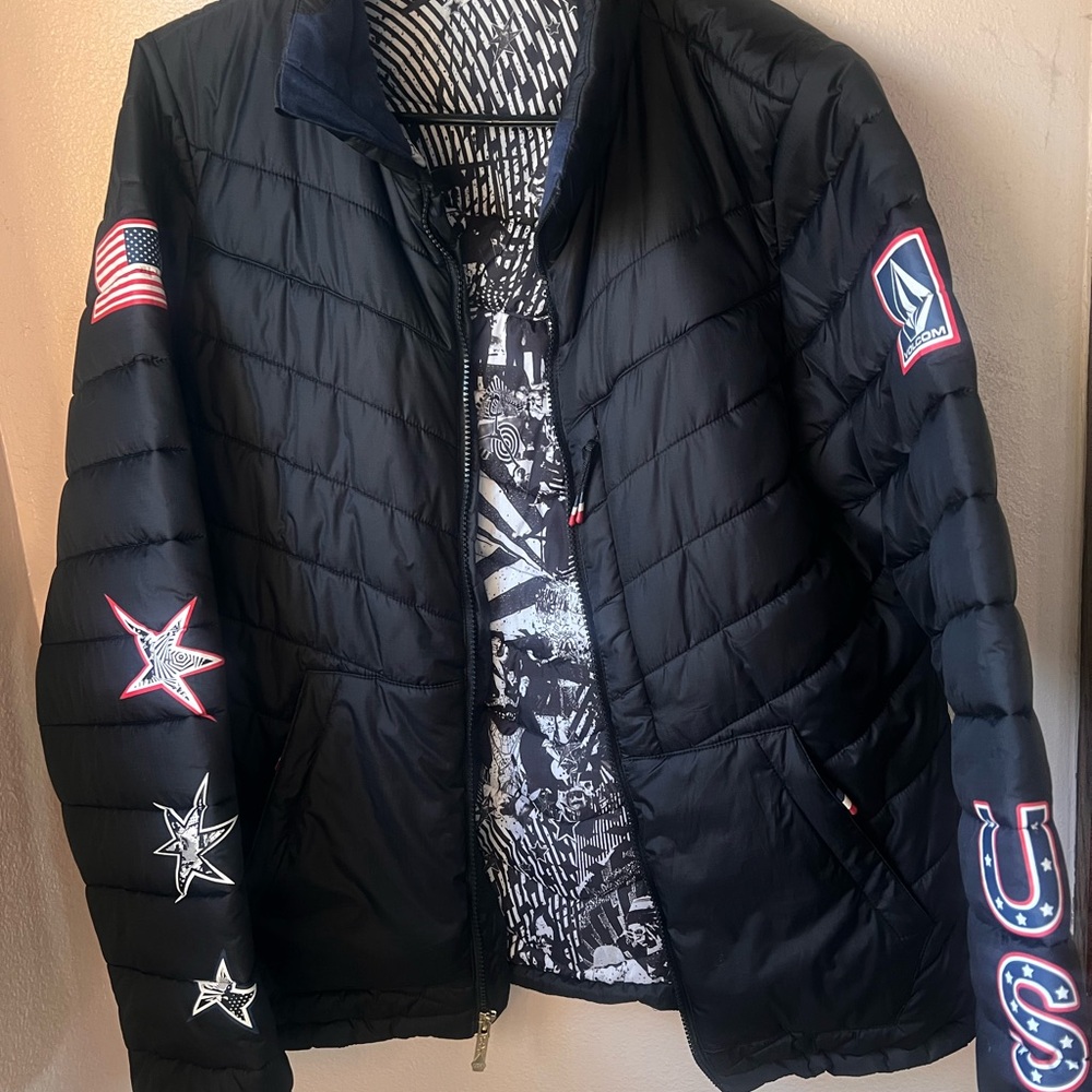 Volcom Black Puffer Jacket with USA Patches